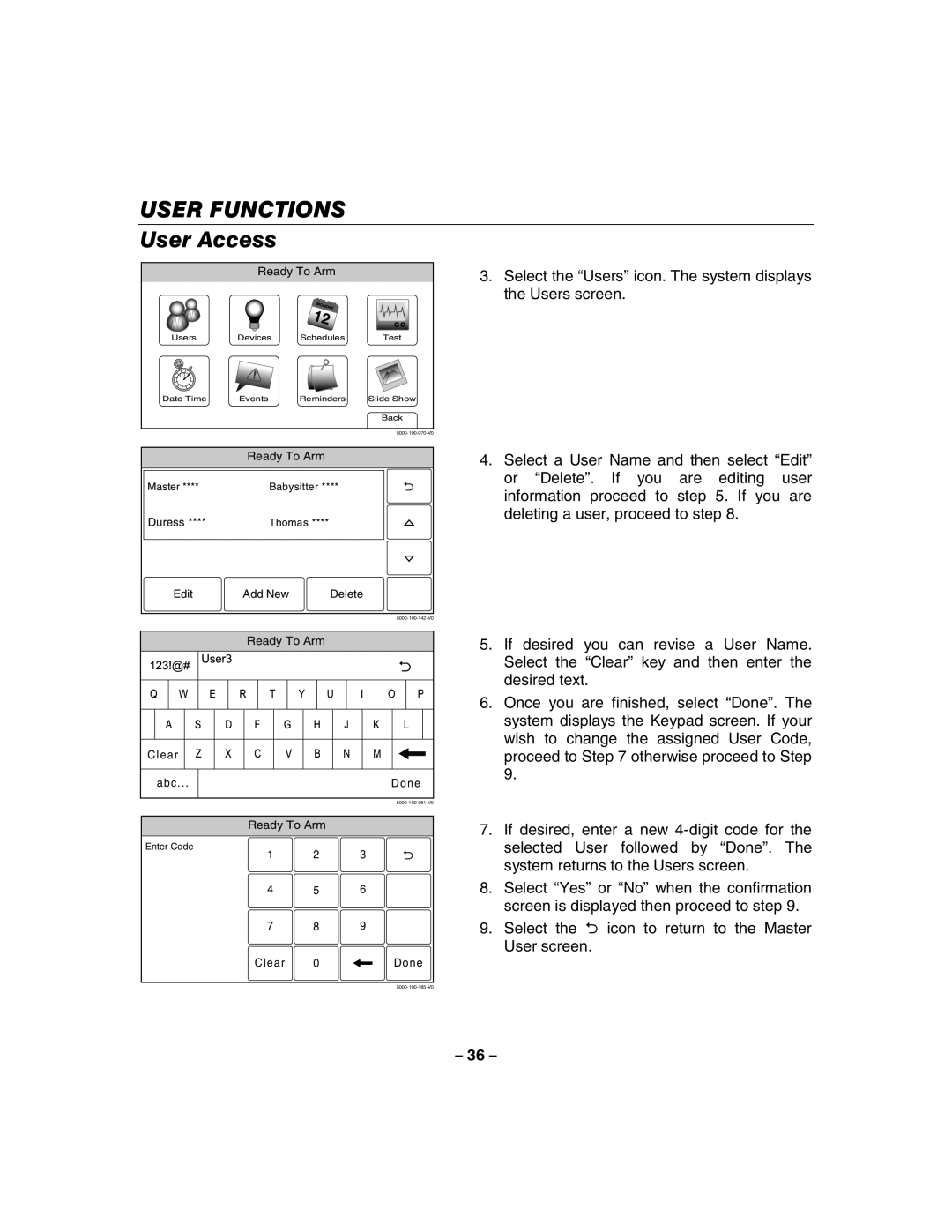 Honeywell 800-06894 manual USER FUNCTIONS User Access 