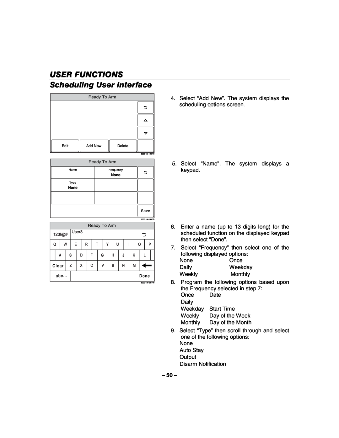 Honeywell 800-06894 manual USER FUNCTIONS Scheduling User Interface 