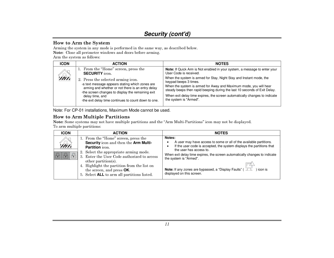 Honeywell 800-08091V3 manual Security contd, How to Arm the System, How to Arm Multiple Partitions 