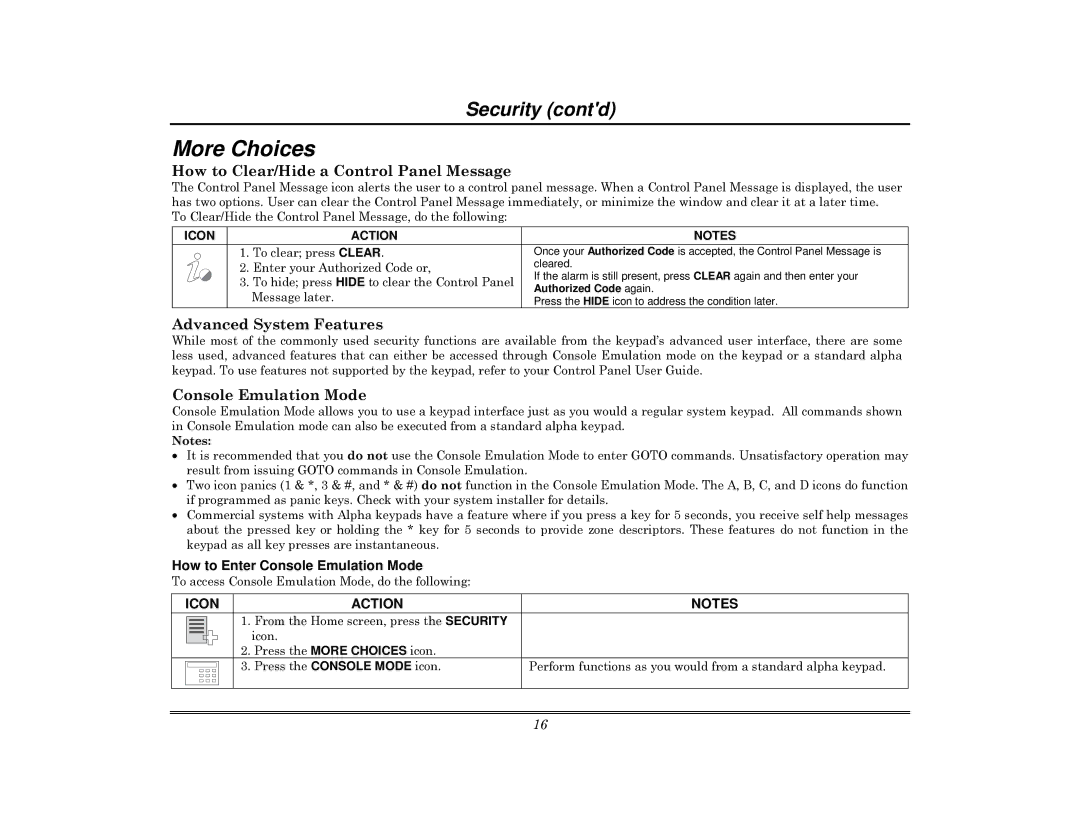 Honeywell 800-08091V3 manual More Choices, How to Clear/Hide a Control Panel Message, Advanced System Features 