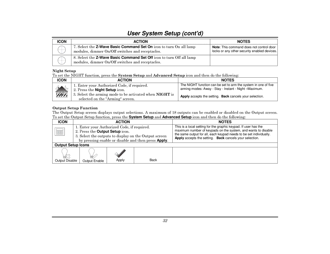 Honeywell 800-08091V3 manual Output Setup Icons 