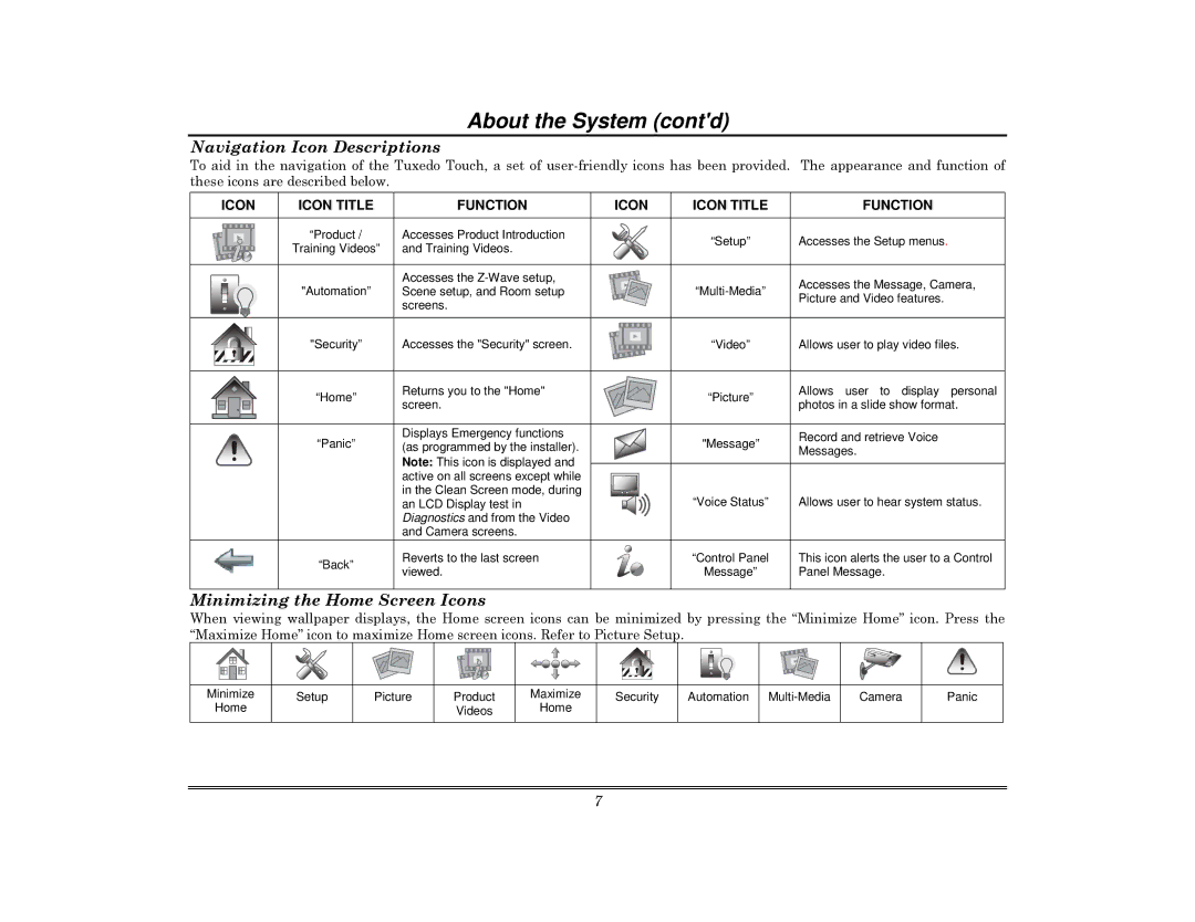 Honeywell 800-08091V3 manual Navigation Icon Descriptions 