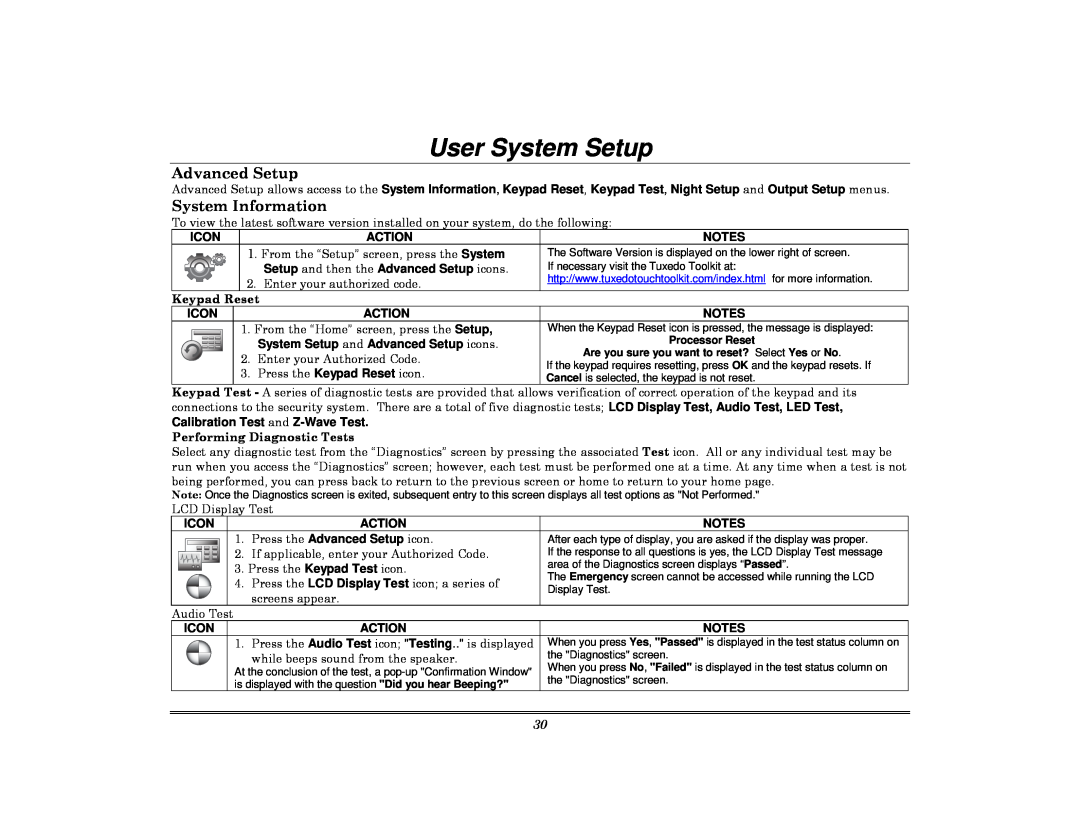 Honeywell 800-08091V3 User System Setup, Advanced Setup, System Information, From the “Setup” screen, press the System 