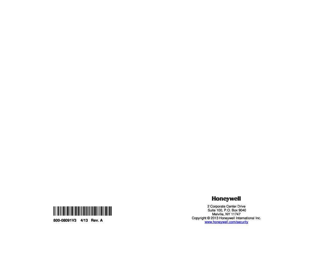 Honeywell manual Ê800-08091V3RŠ, Melville, NY, Suite 100, P.O. Box 