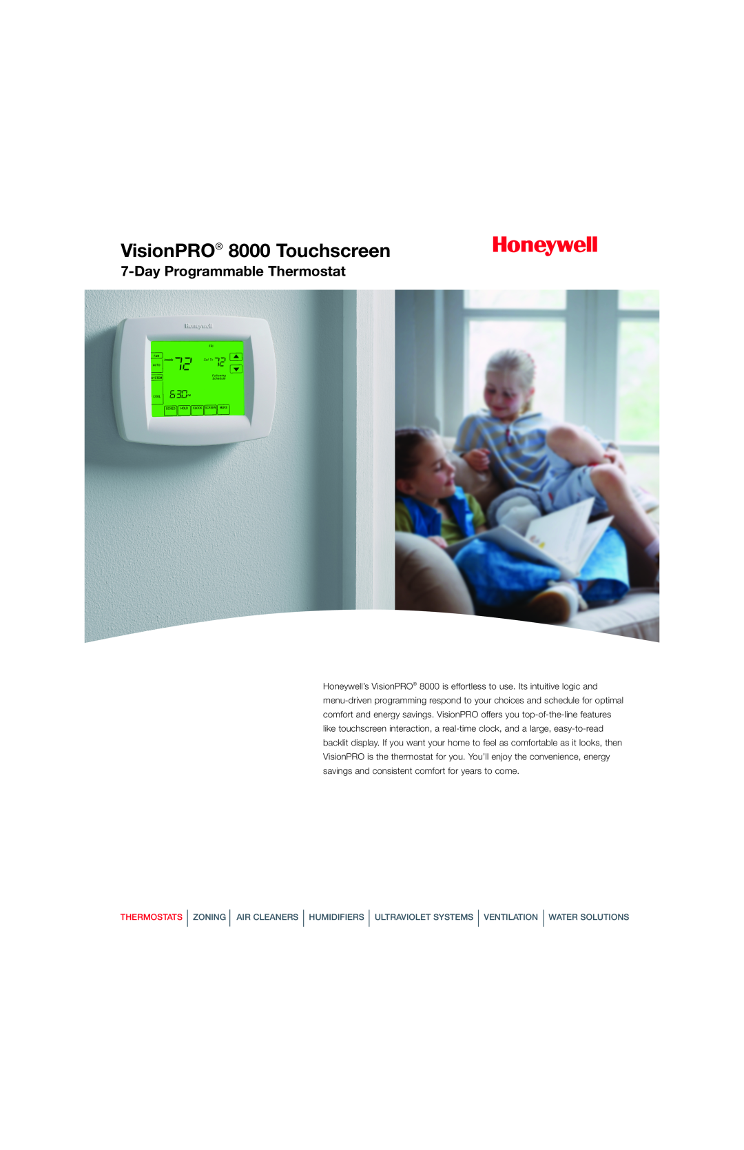 Honeywell manual VisionPRO 8000 Touchscreen, Day Programmable Thermostat 