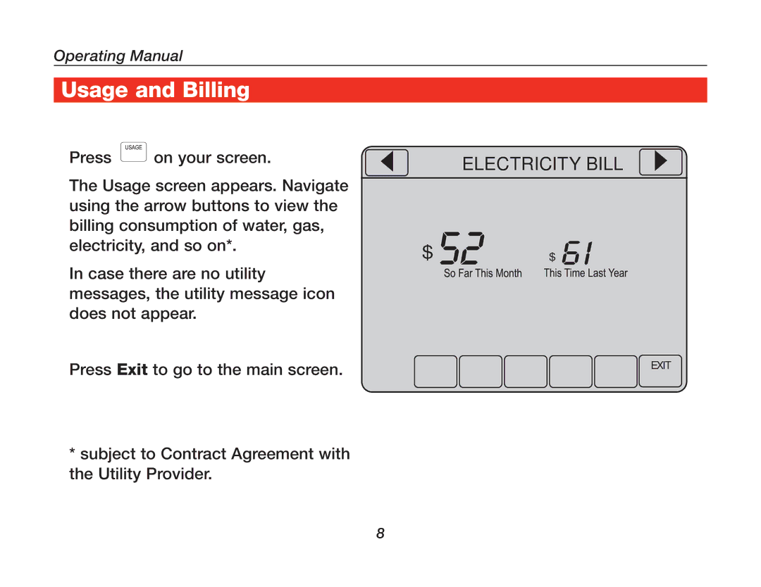 Honeywell 85-3126 manual UsagetilityProandTM FeaturesBilling, Electricity Bill 