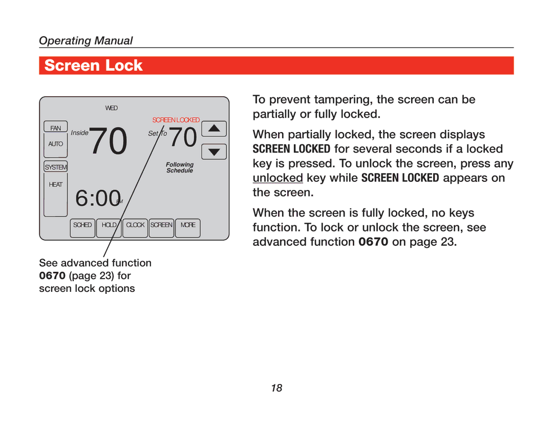 Honeywell 85-3126 manual 600PM, Screen Lock 