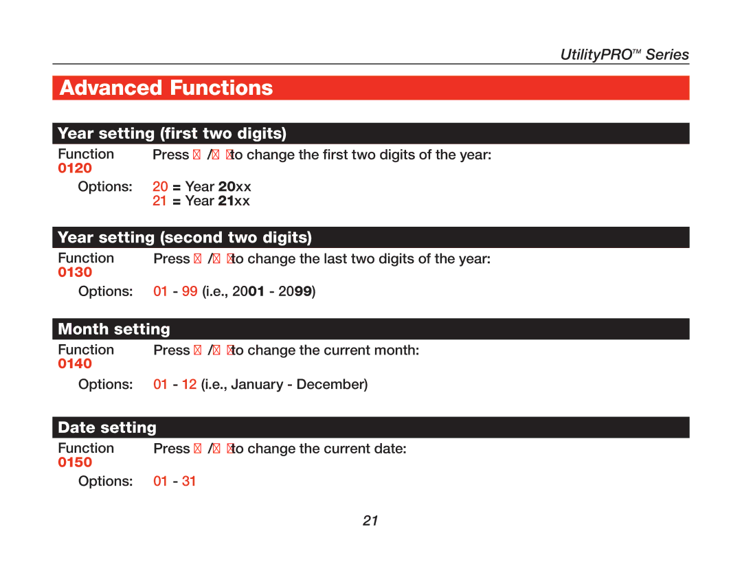 Honeywell 85-3126 manual Year setting second two digits 