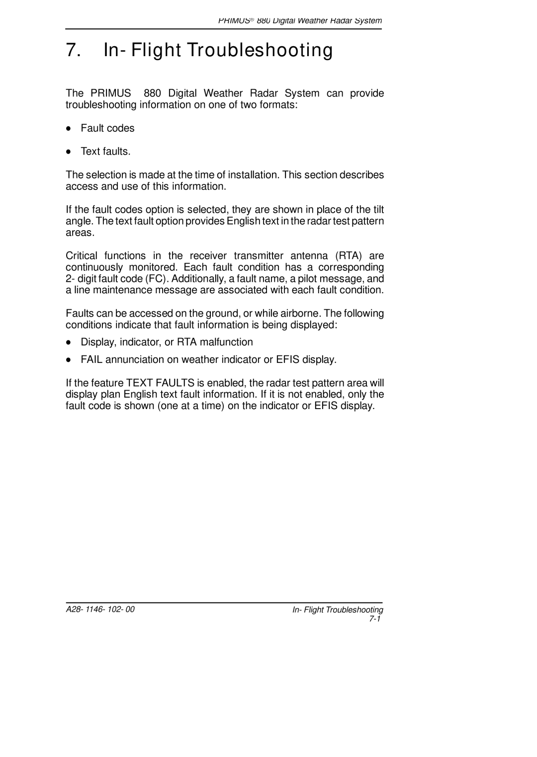 Honeywell 880 manual In- Flight Troubleshooting 