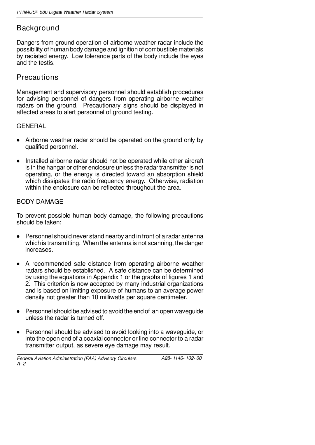 Honeywell 880 manual Background Precautions, General, Body Damage 