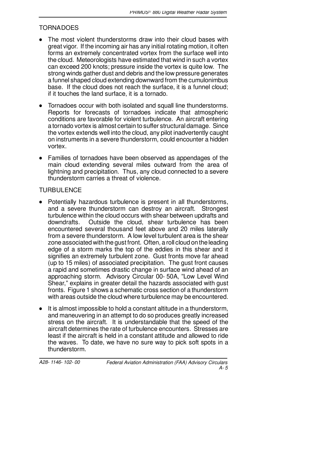 Honeywell 880 manual Tornadoes, Turbulence 
