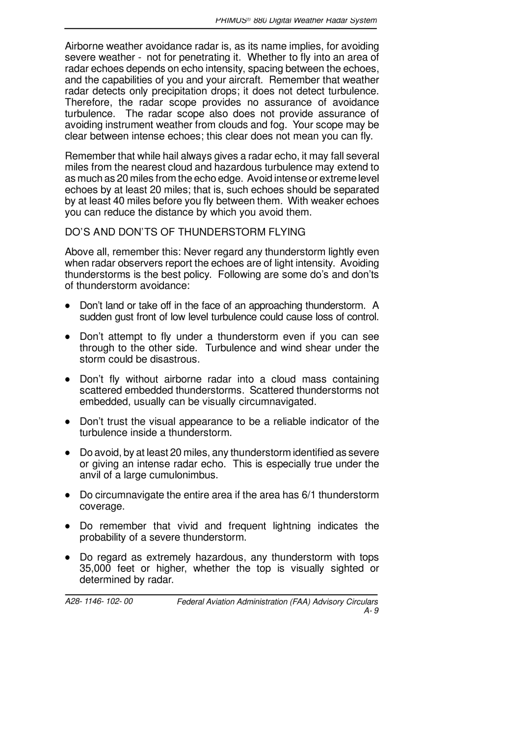 Honeywell 880 manual DO’S and DON’TS of Thunderstorm Flying 