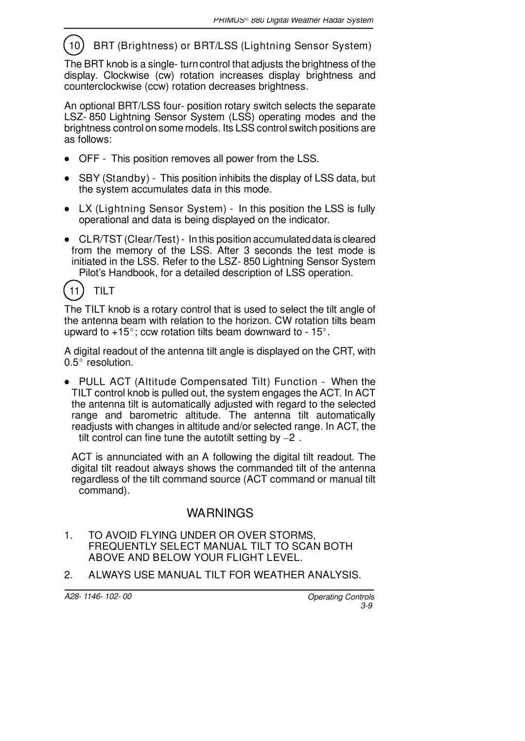 Honeywell 880 manual BRT Brightness or BRT/LSS Lightning Sensor System, Tilt 