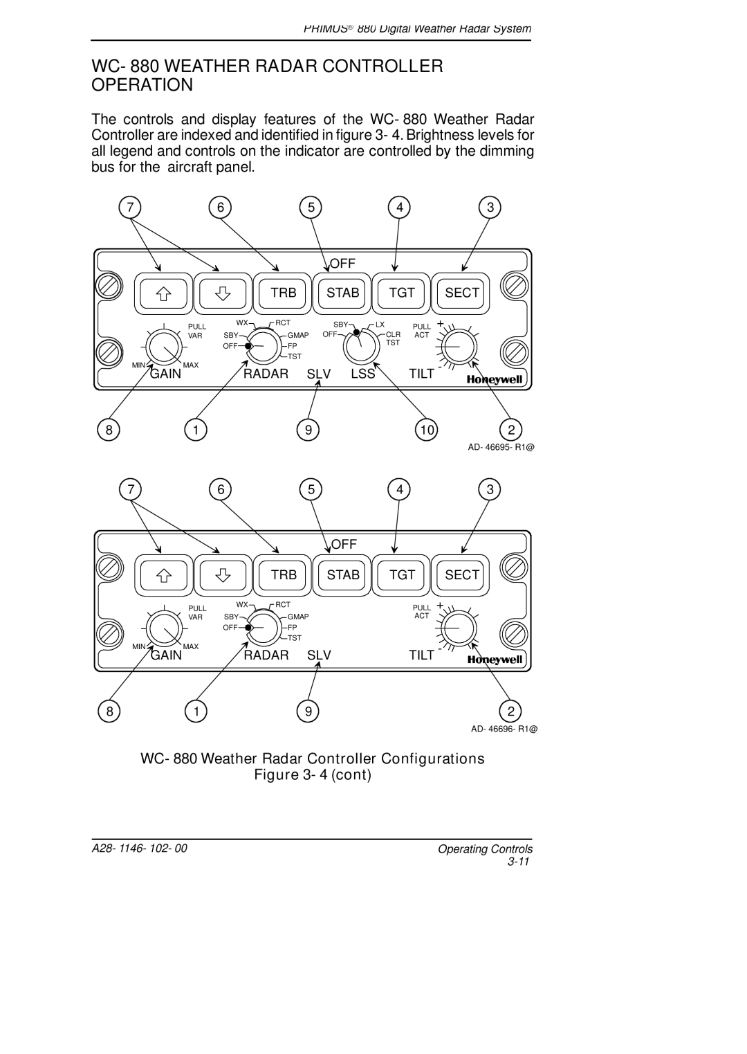 Honeywell manual WC- 880 Weather Radar Controller Operation, WC- 880 Weather Radar Controller Configurations 