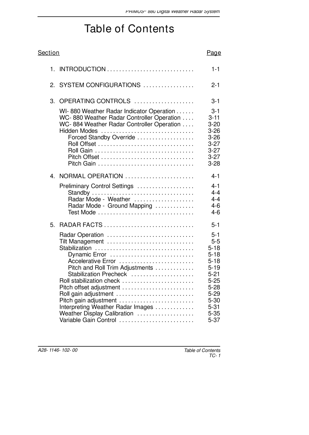 Honeywell 880 manual Table of Contents 