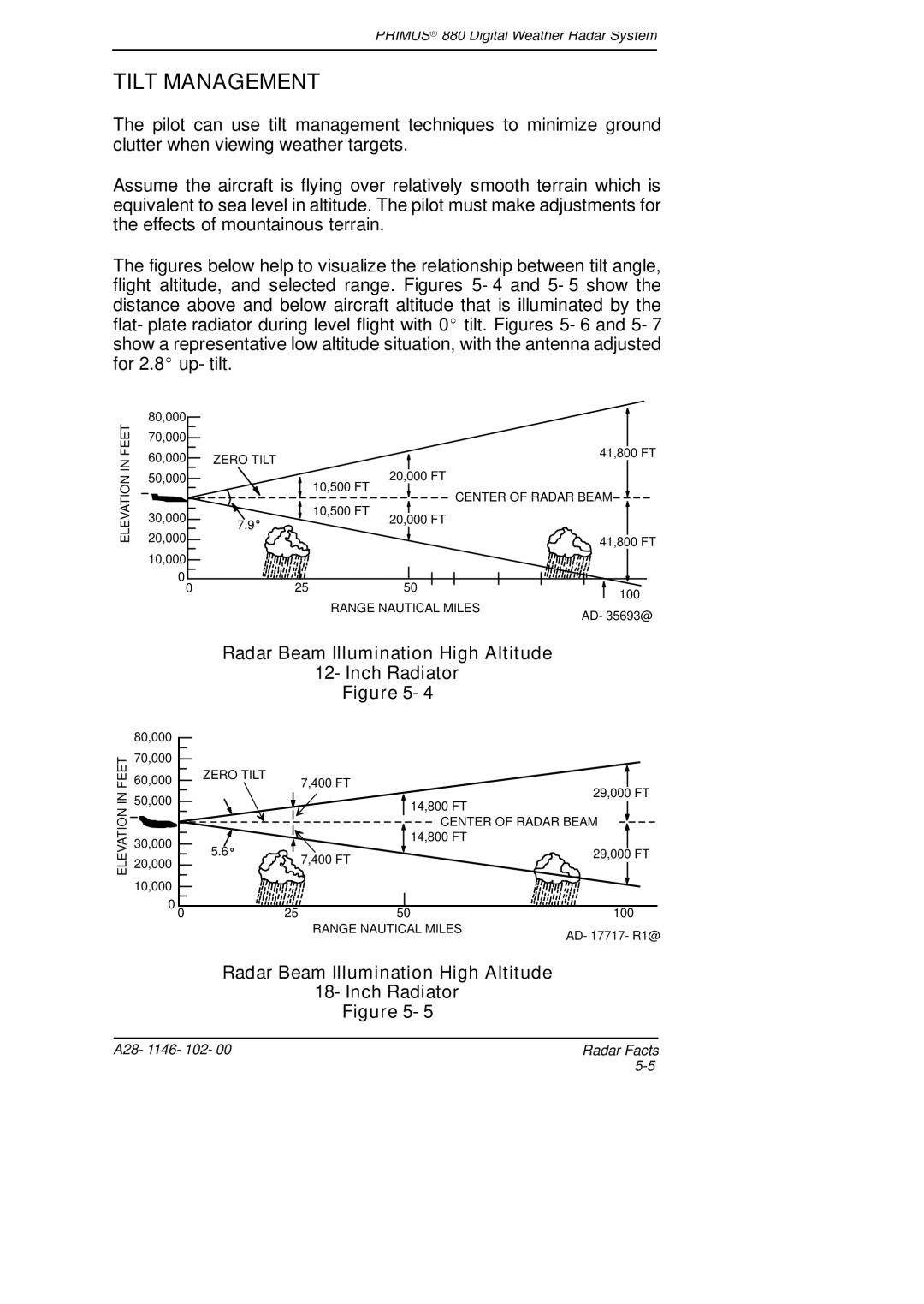 Honeywell 880 manual Tilt Management, Radar Beam Illumination High Altitude Inch Radiator 