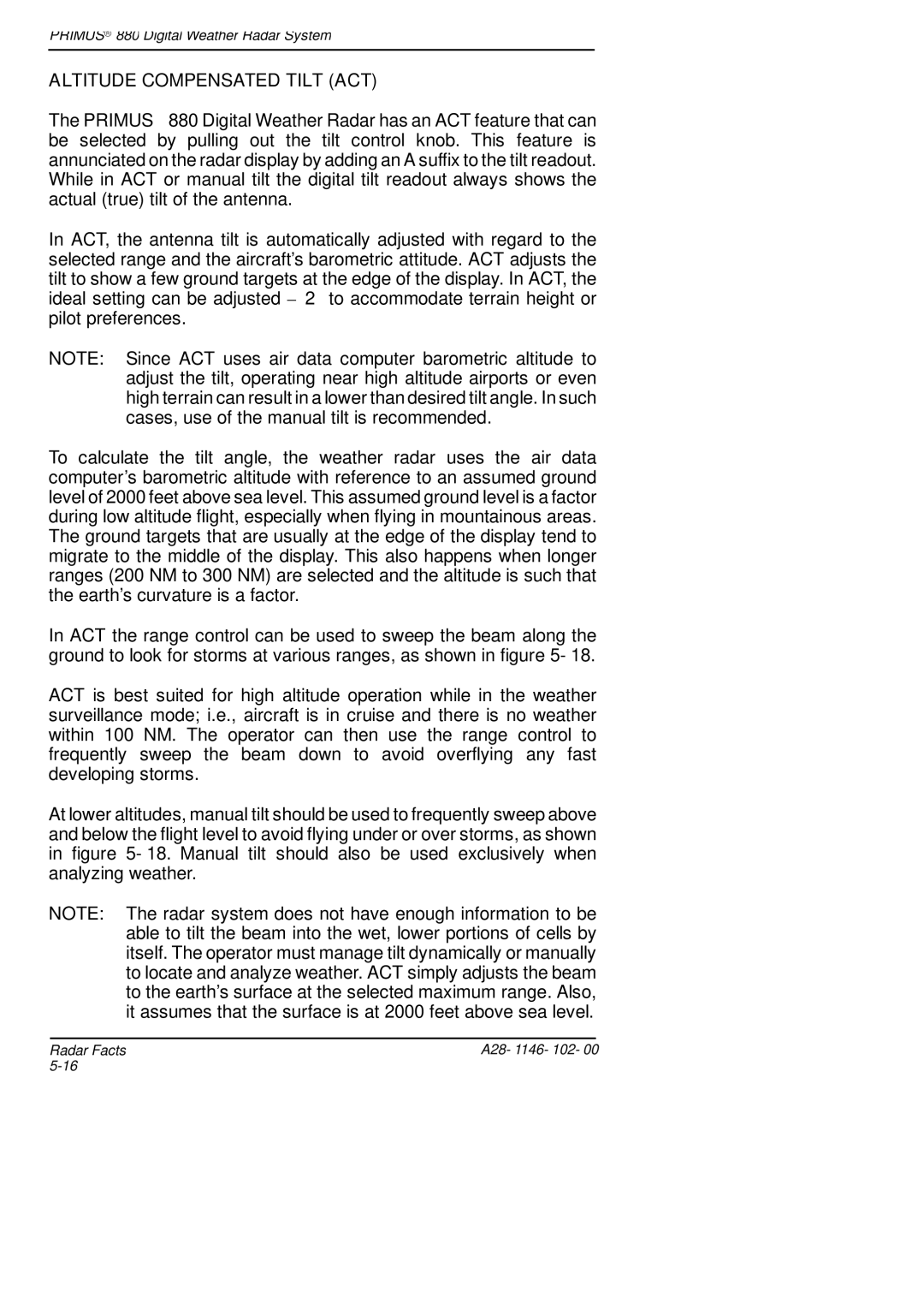 Honeywell 880 manual Altitude Compensated Tilt ACT 