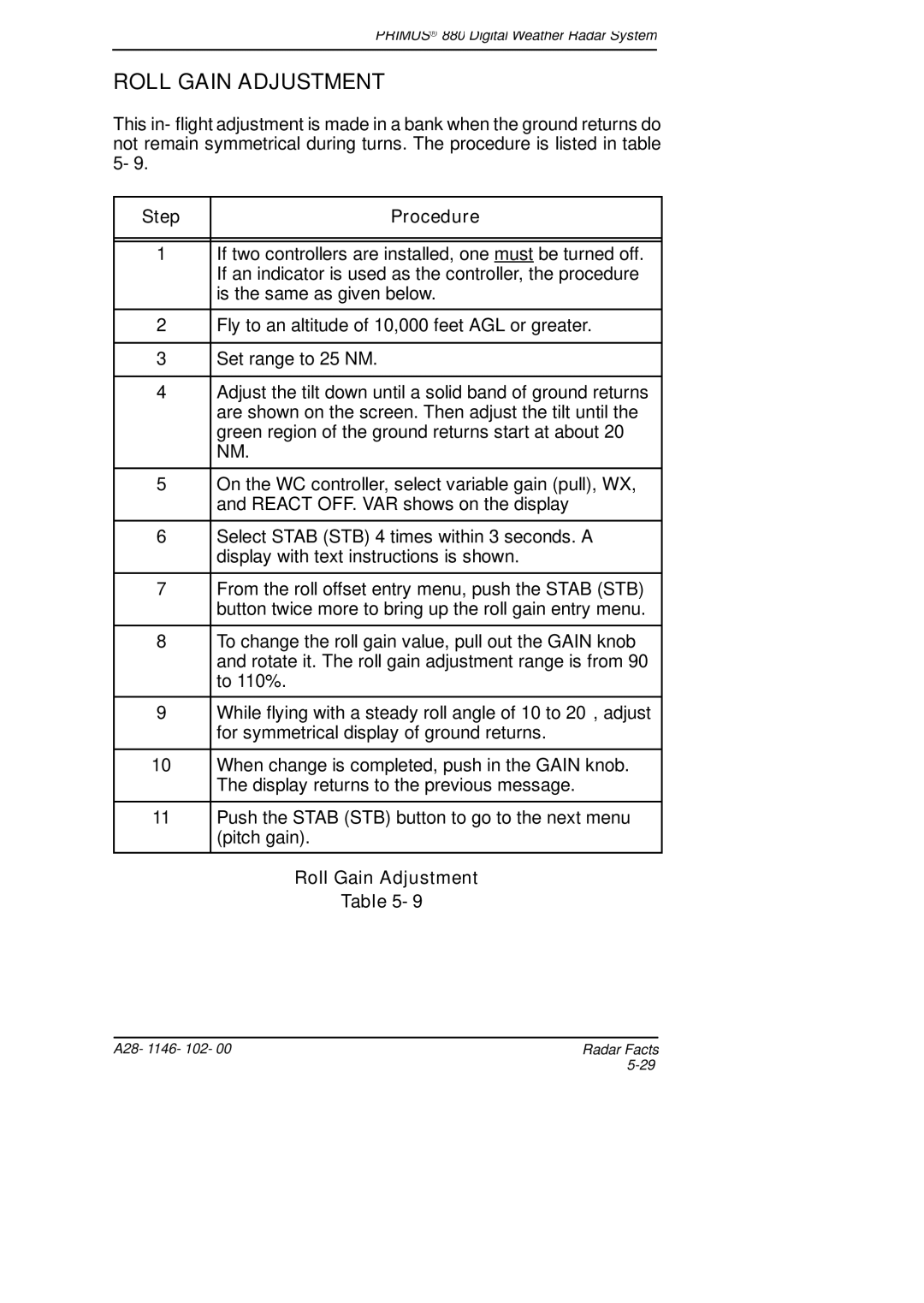 Honeywell 880 manual Roll Gain Adjustment 