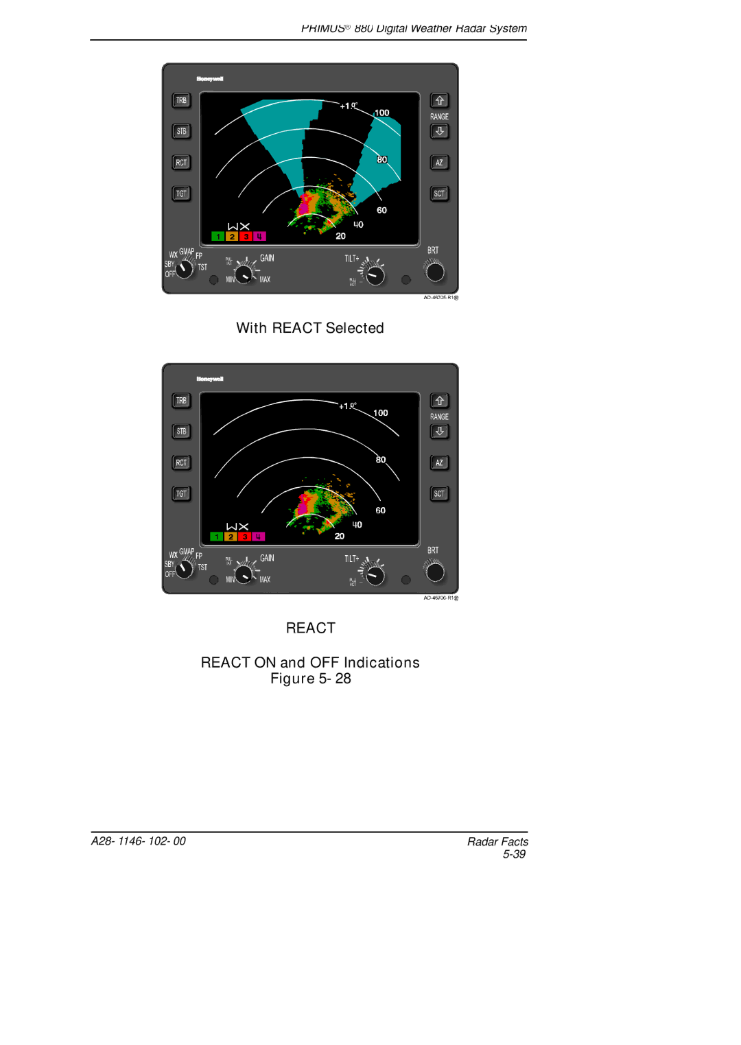 Honeywell 880 manual With React Selected, React on and OFF Indications 