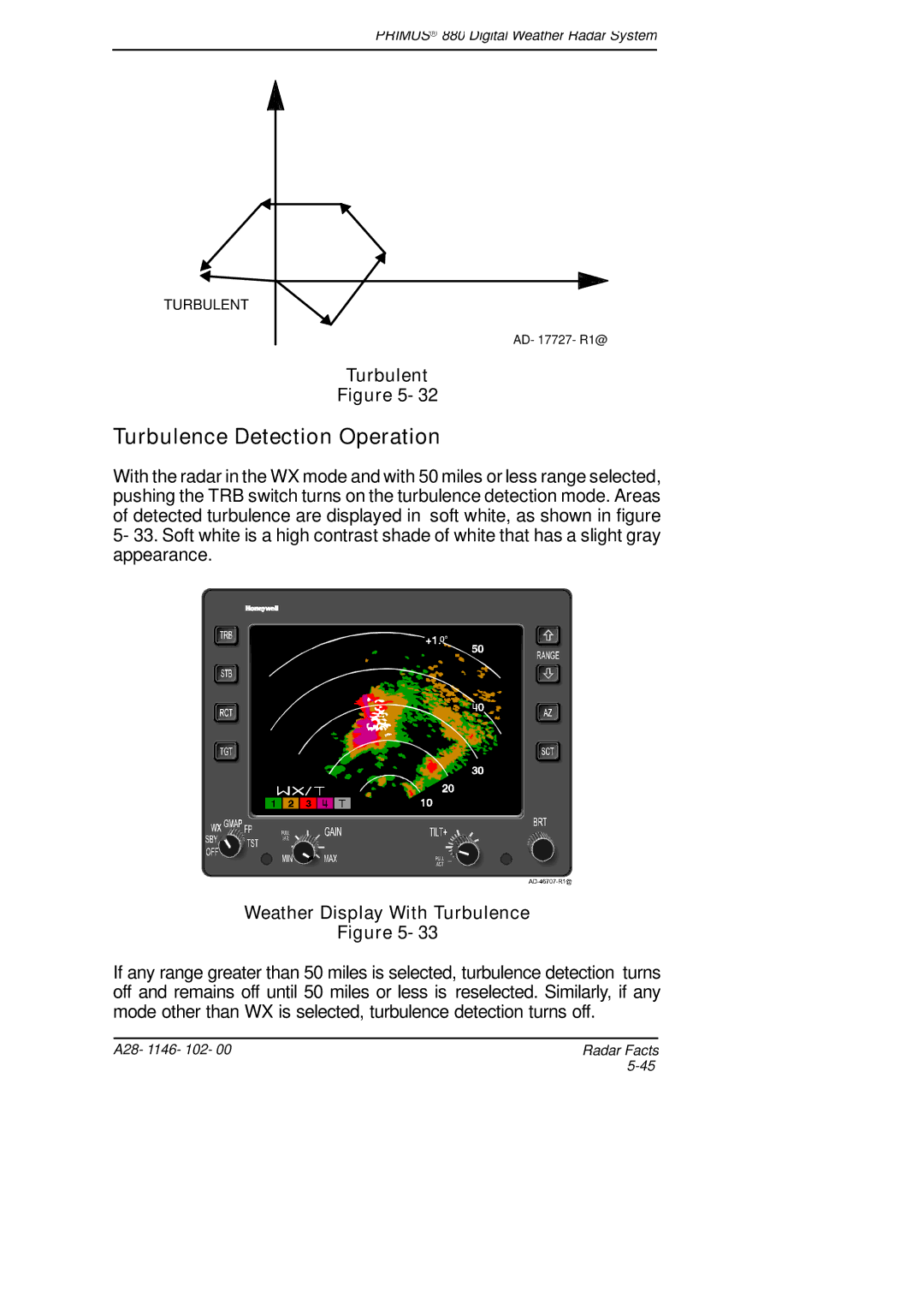 Honeywell 880 manual Turbulence Detection Operation, Turbulent, Weather Display With Turbulence 