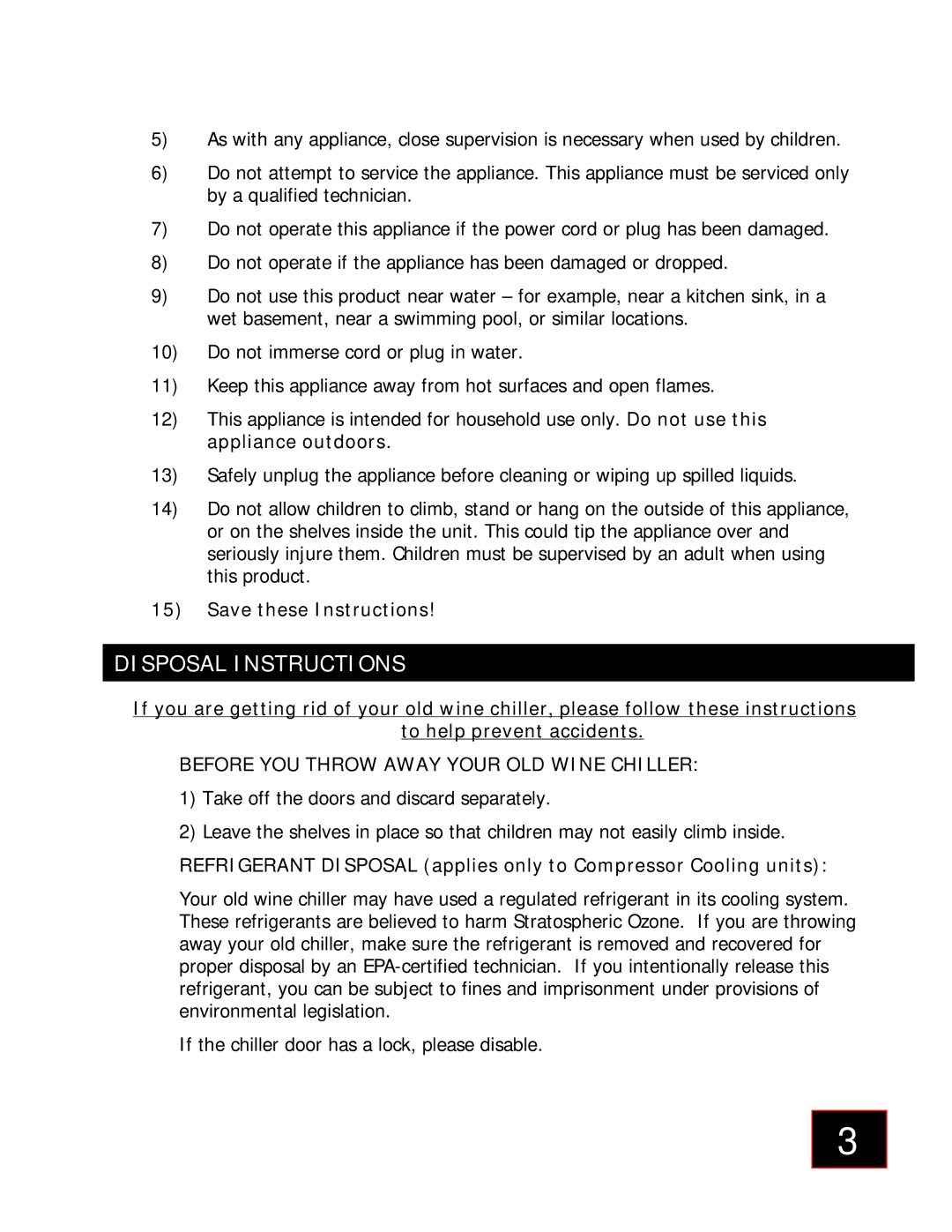 Honeywell 88013 important safety instructions Disposal Instructions, Before YOU Throw Away Your OLD Wine Chiller 