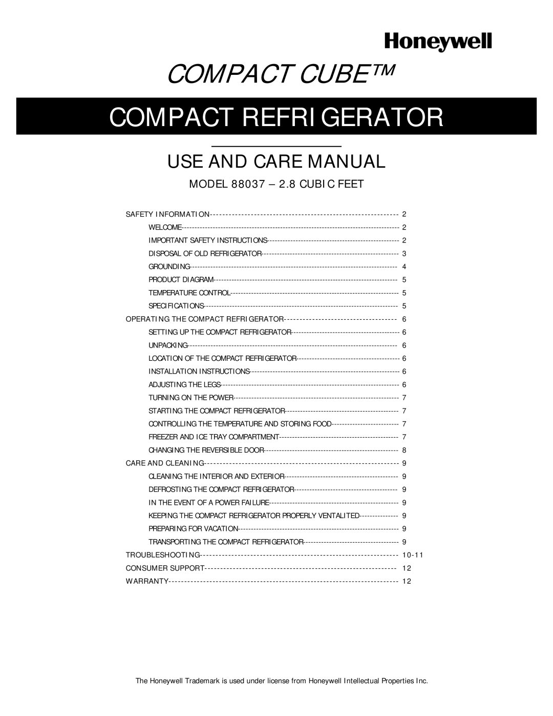 Honeywell 88037 important safety instructions Compact Cube 