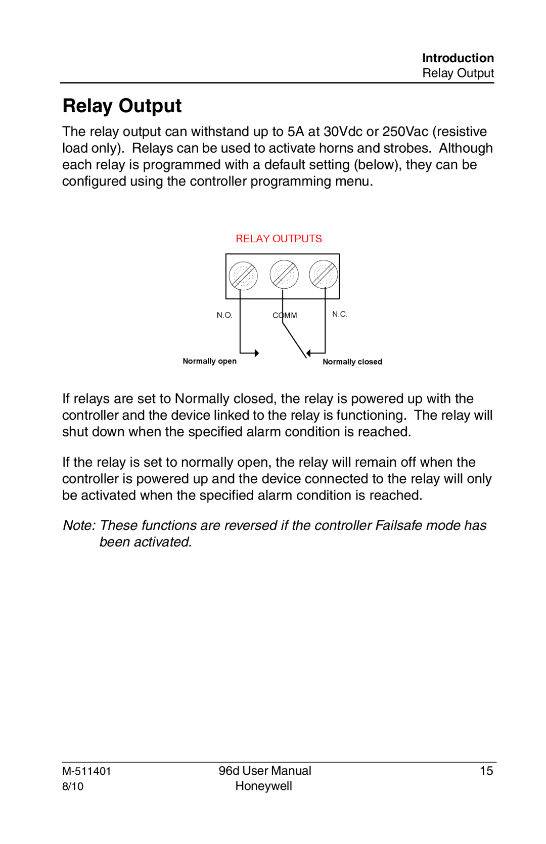 Honeywell 96D user manual Relay Output 