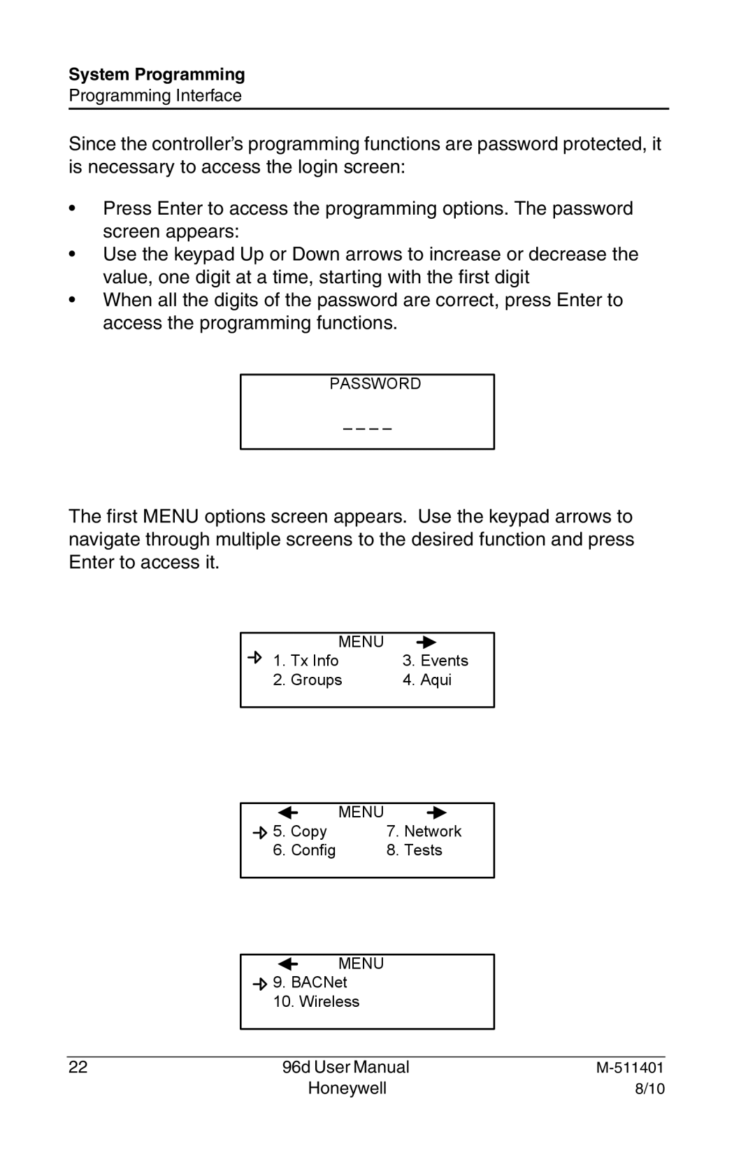 Honeywell 96D user manual Password 