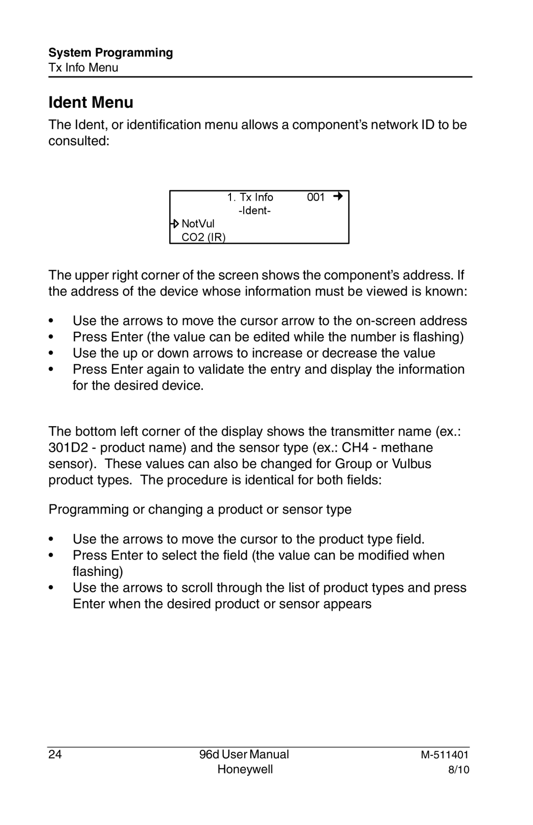 Honeywell 96D user manual Ident Menu 