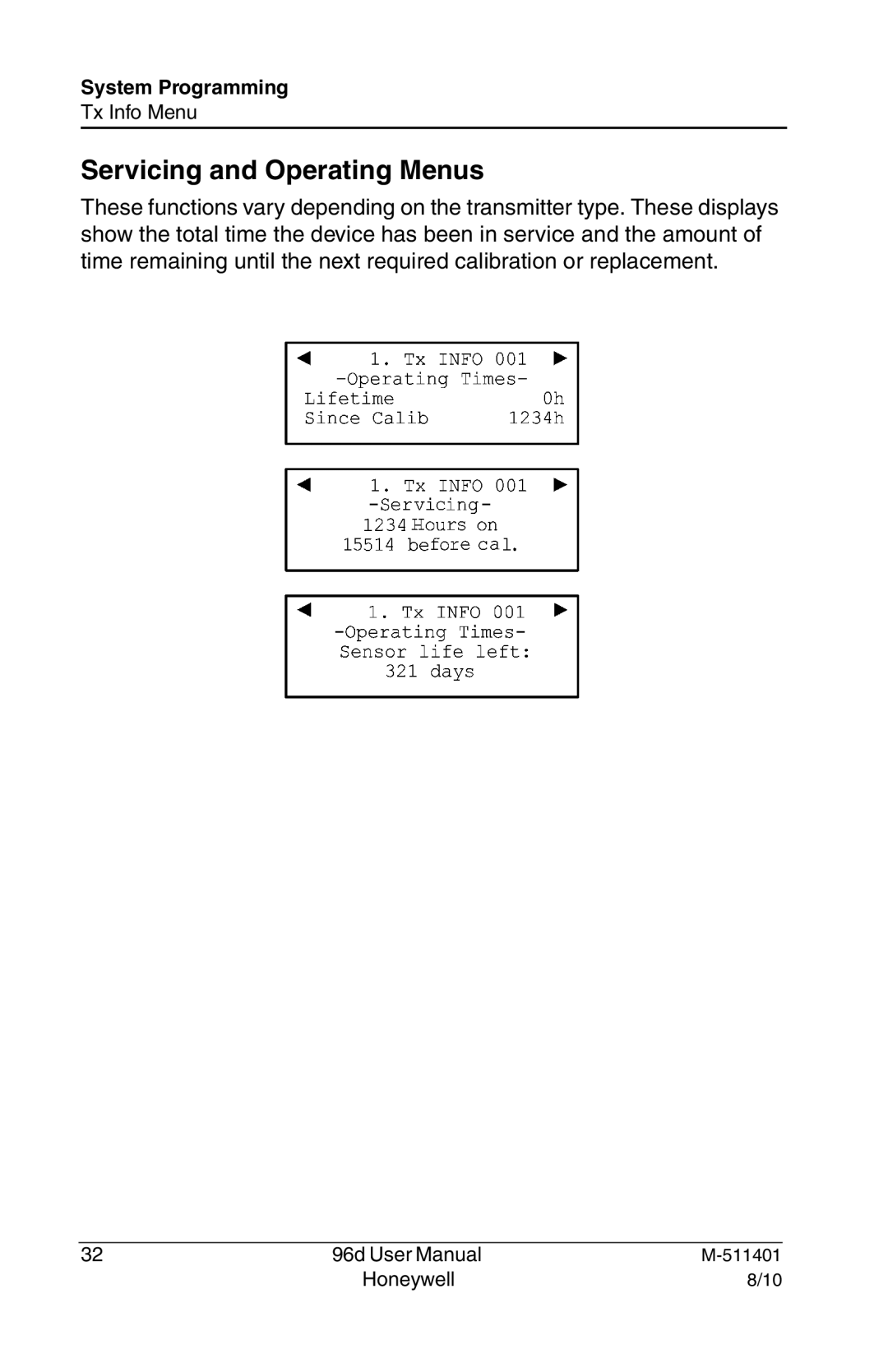 Honeywell 96D user manual Servicing and Operating Menus 