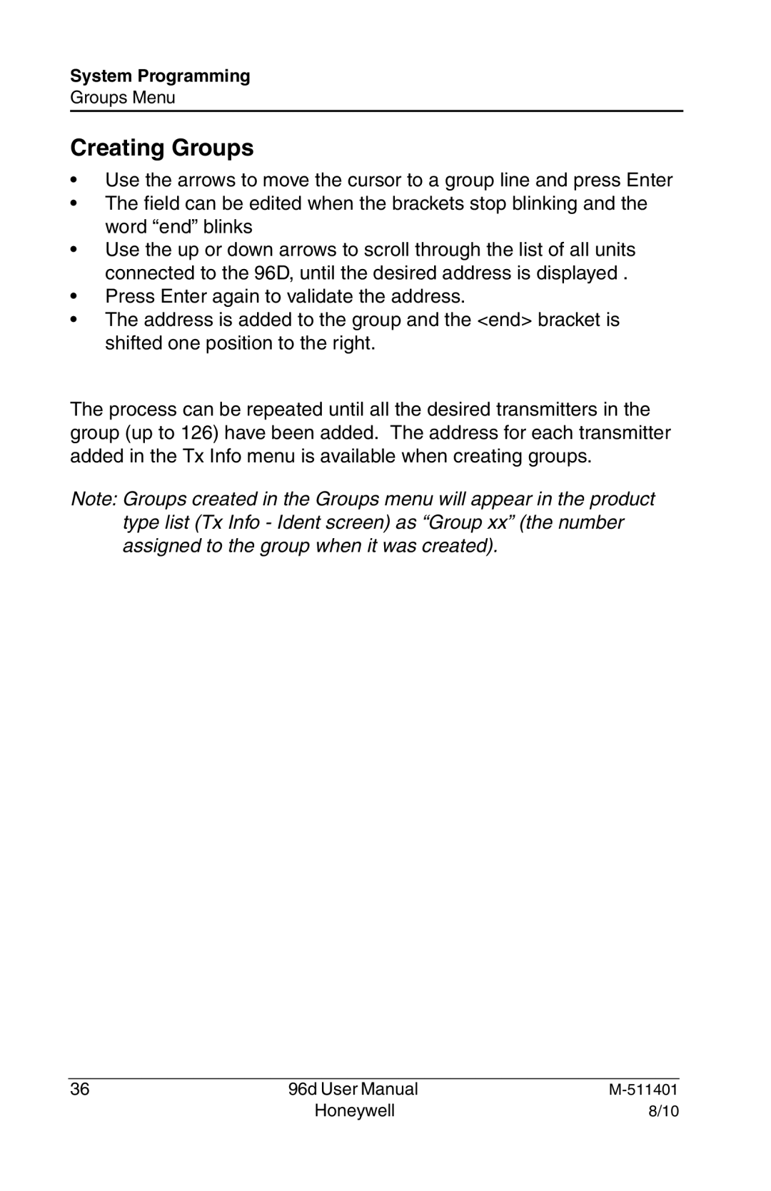 Honeywell 96D user manual Creating Groups 