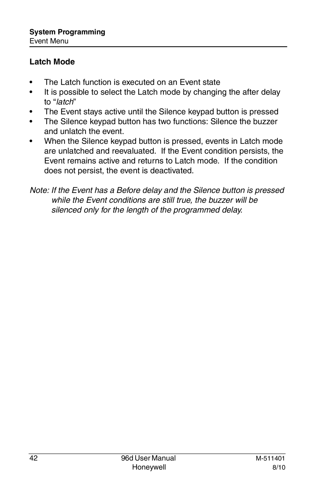 Honeywell 96D user manual Latch Mode 