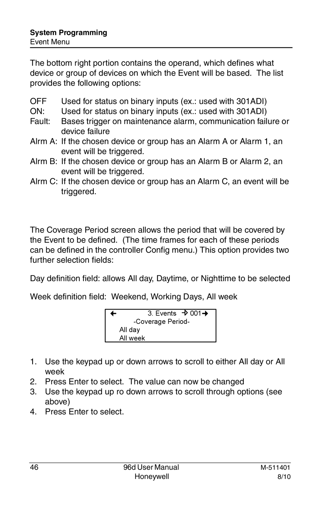 Honeywell 96D user manual Off 