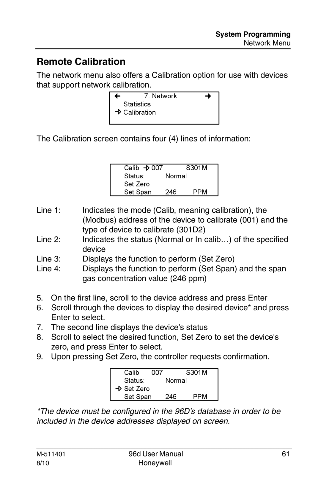 Honeywell 96D user manual Remote Calibration 