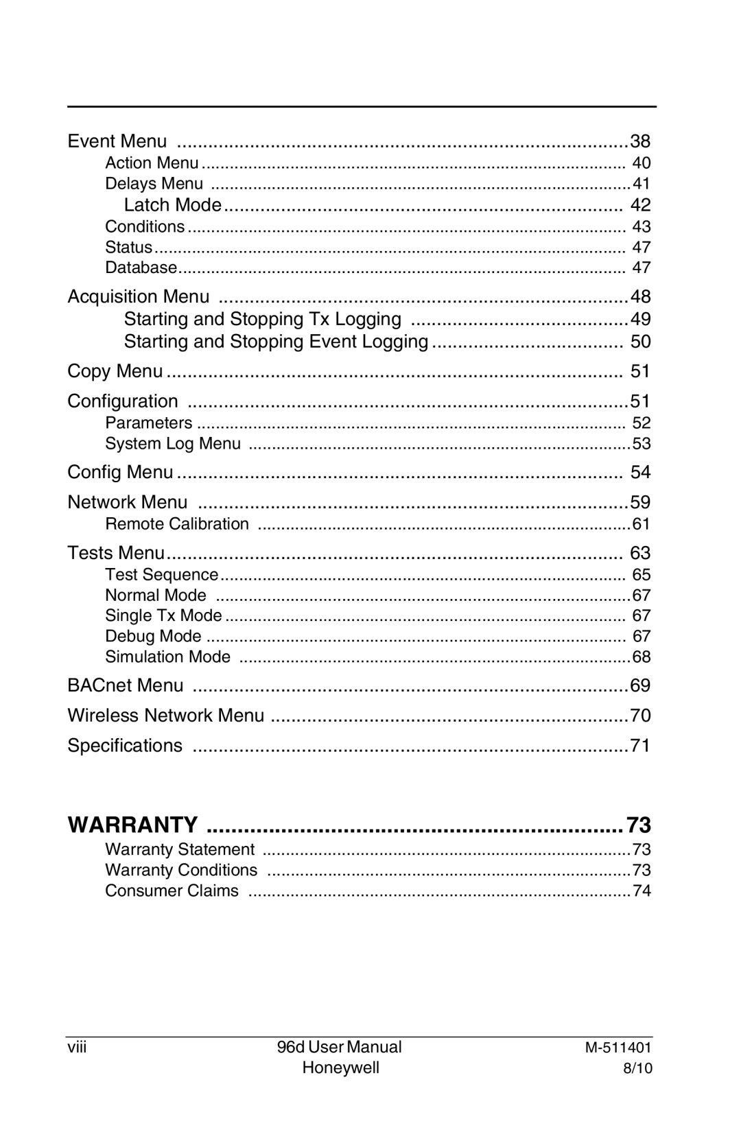 Honeywell 96D user manual Warranty 