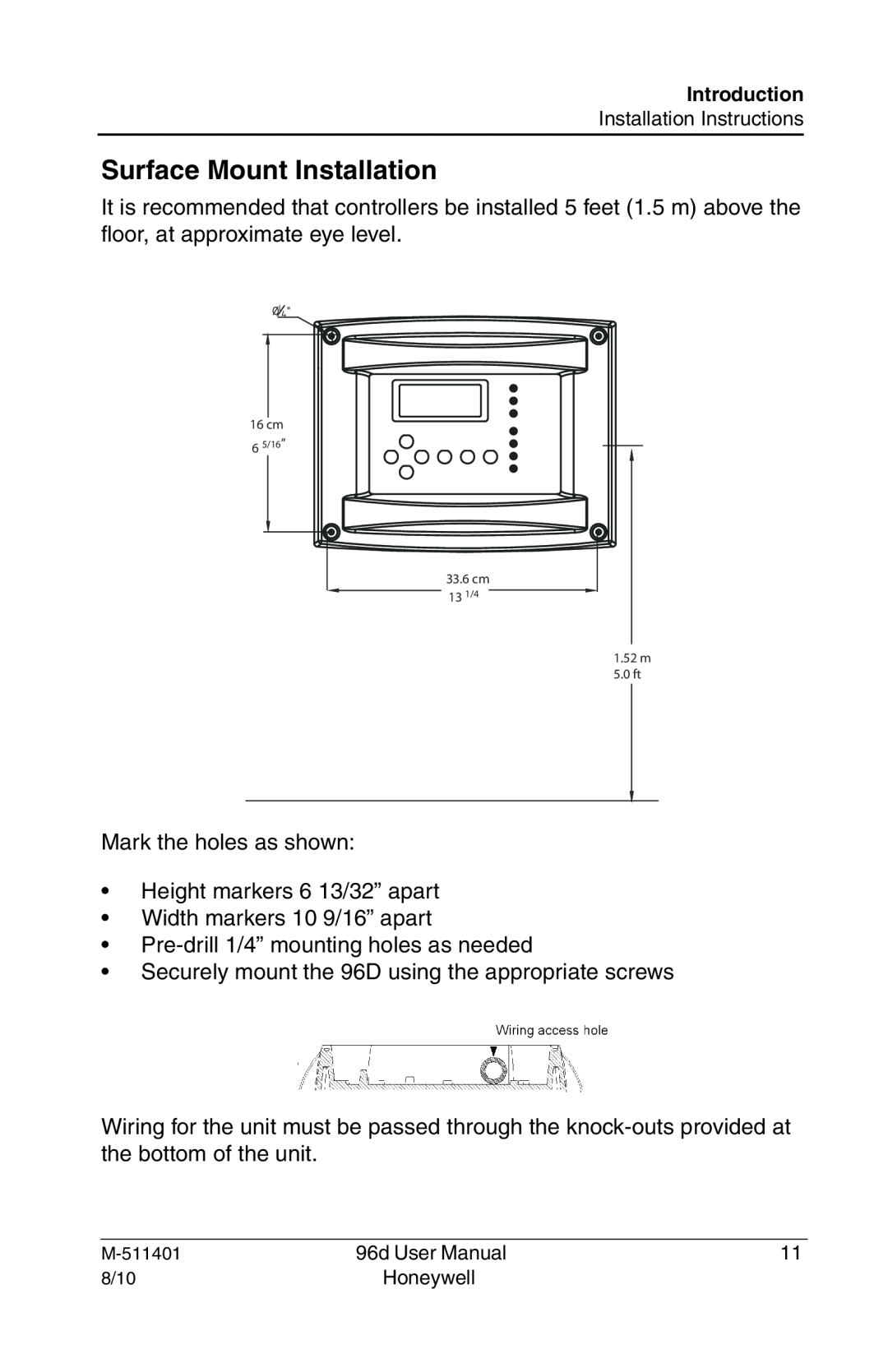 Honeywell 96D user manual Surface Mount Installation 