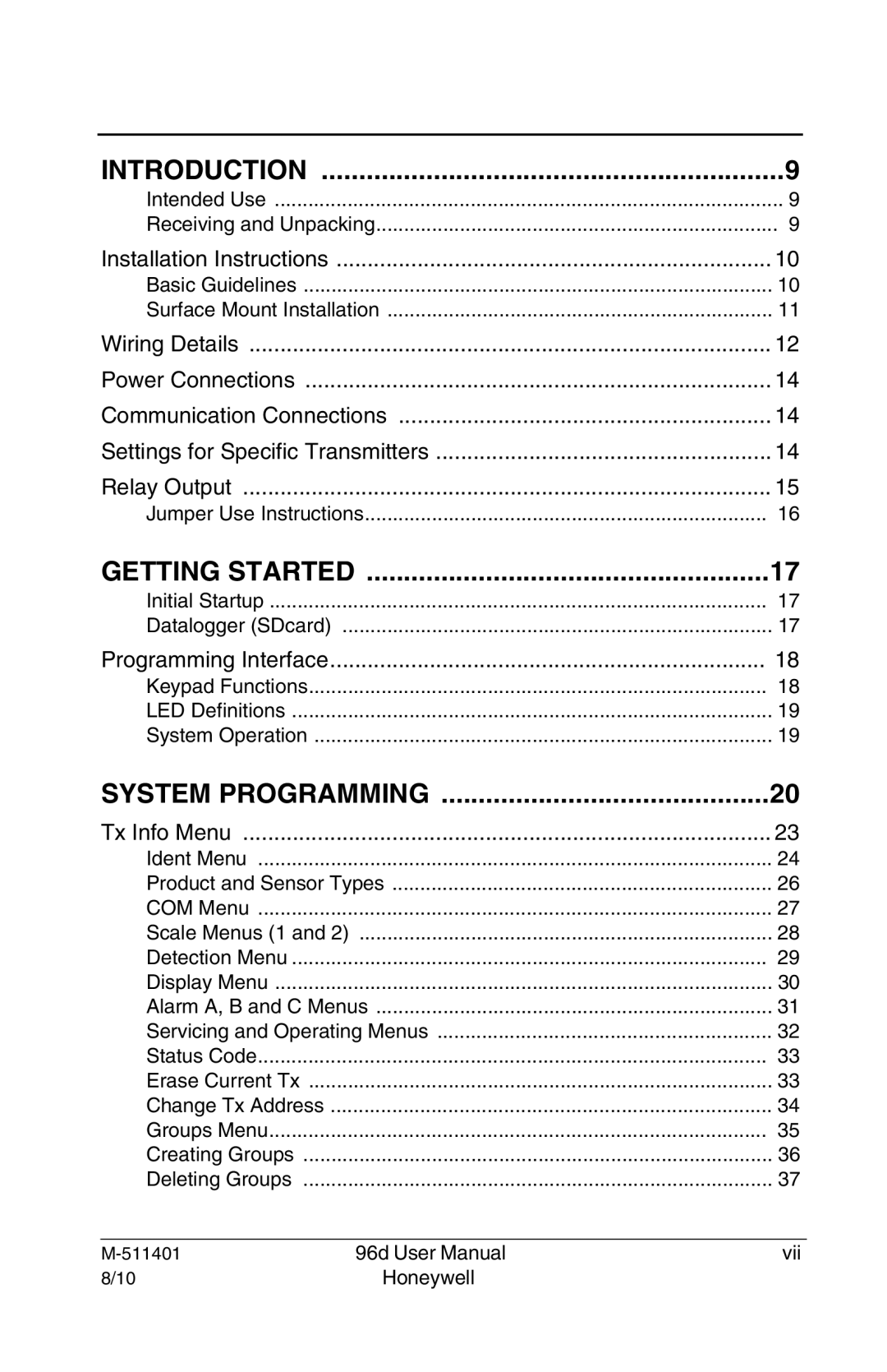 Honeywell 96D user manual Introduction, Getting Started, System Programming 