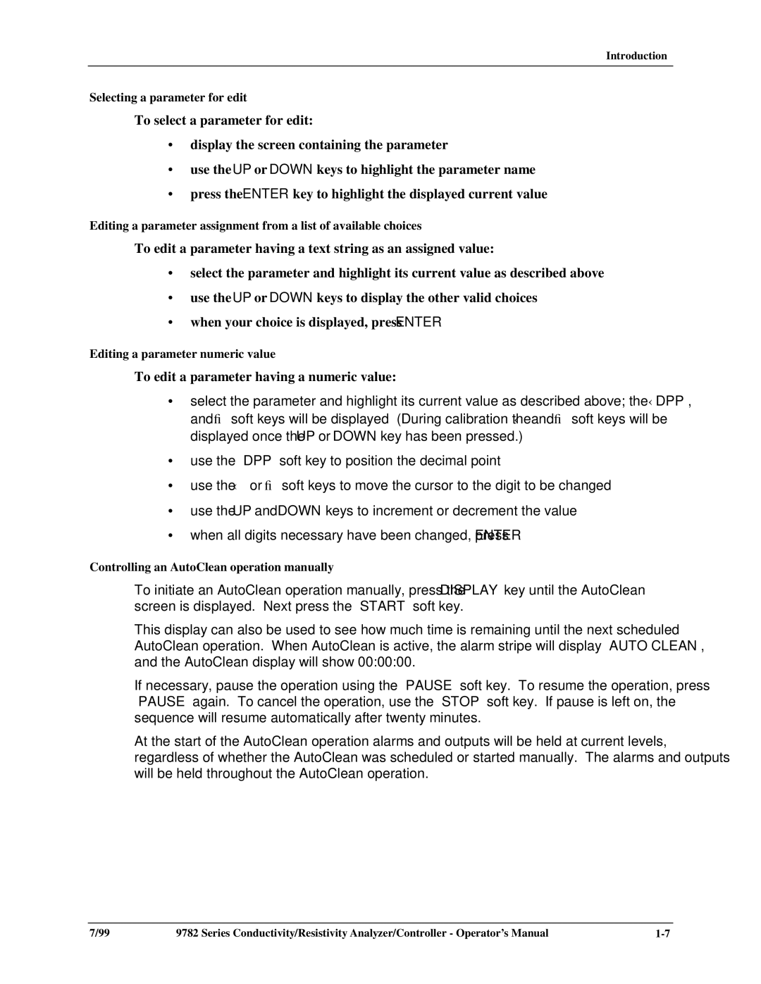 Honeywell 9782 Series manual Selecting a parameter for edit, Editing a parameter numeric value 