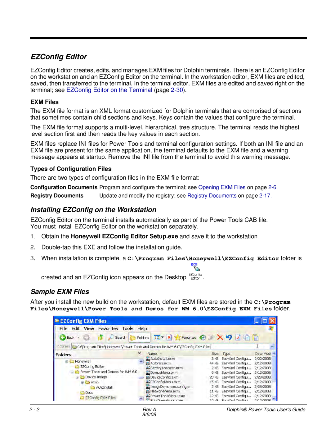 Honeywell 9900 EZConfig Editor, Installing EZConfig on the Workstation, Sample EXM Files, Types of Configuration Files 