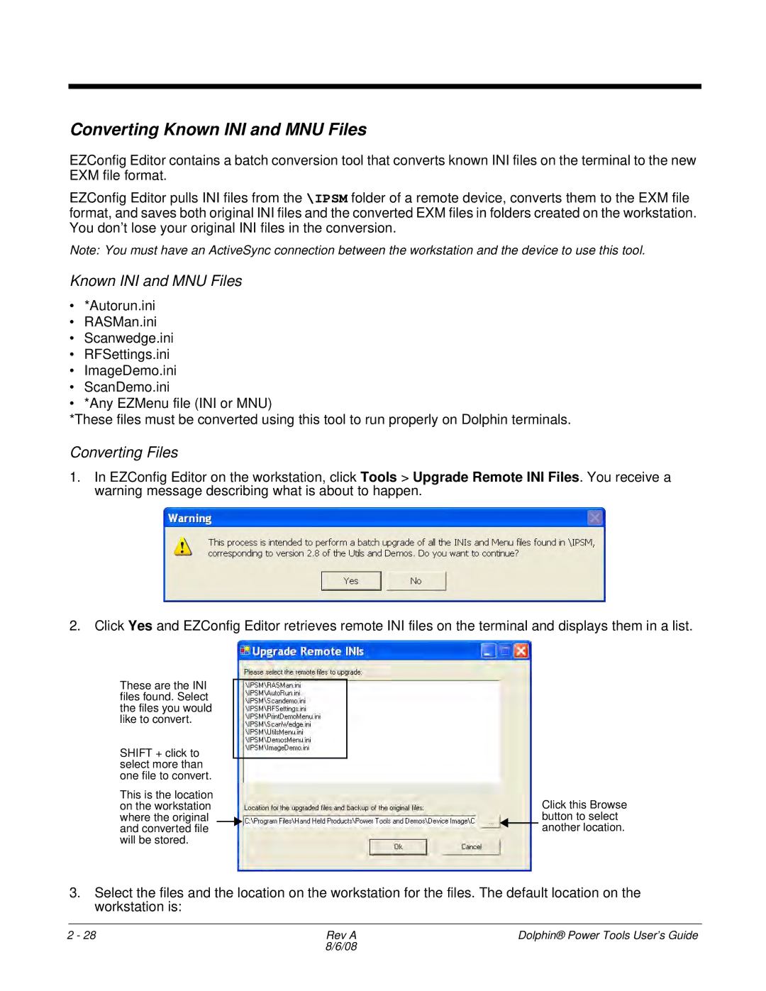 Honeywell 9900 manual Converting Known INI and MNU Files, Converting Files 