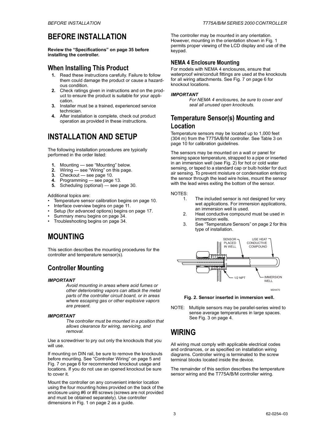 Honeywell AC-140-7, AC-220-7 manual Before Installation, Installation and Setup, Mounting, Wiring 