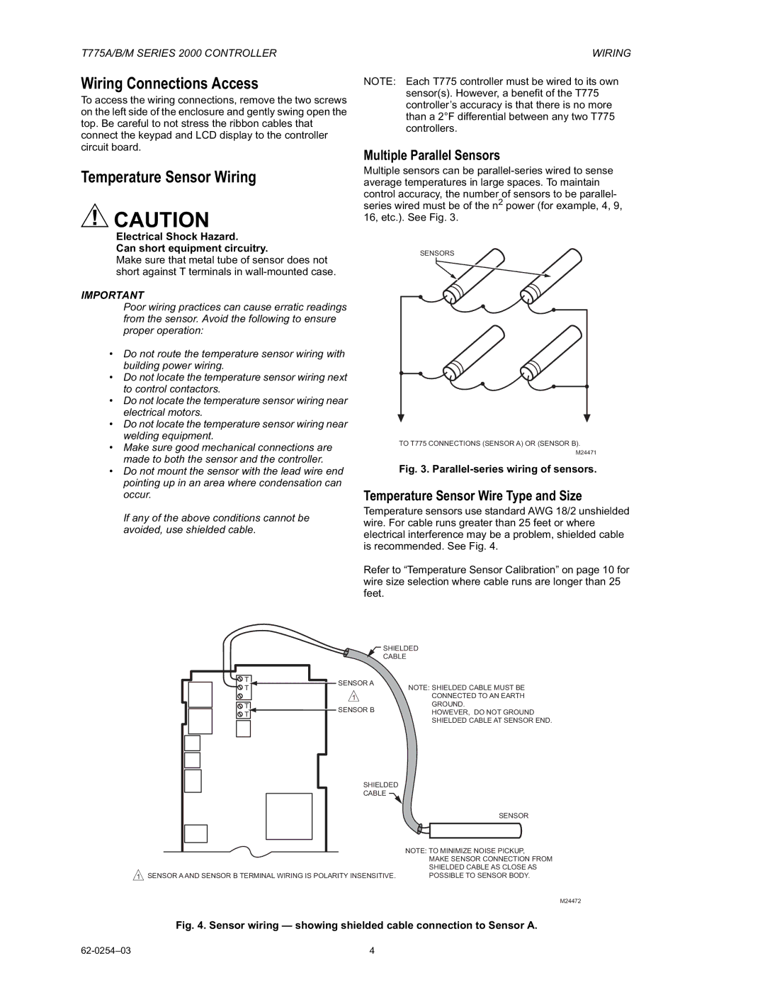 Honeywell AC-220-7, AC-140-7 manual Wiring Connections Access, Temperature Sensor Wiring, Multiple Parallel Sensors 