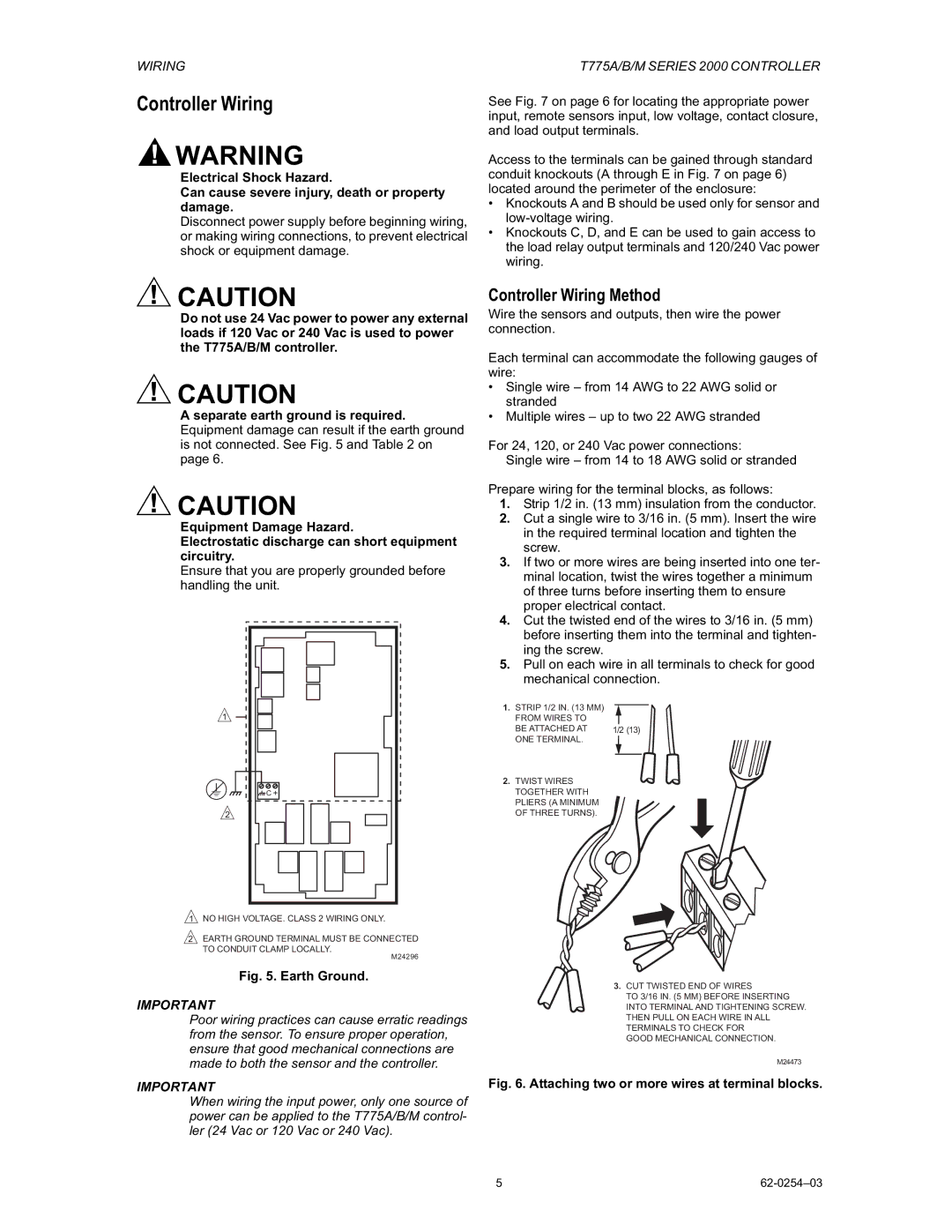 Honeywell AC-140-7, AC-220-7 manual Controller Wiring Method 