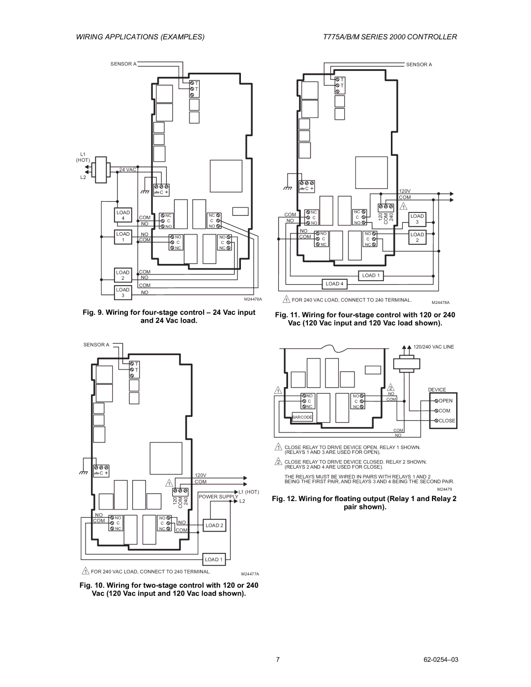 Honeywell AC-140-7, AC-220-7 manual Wiring for four-stage control 24 Vac input 24 Vac load 