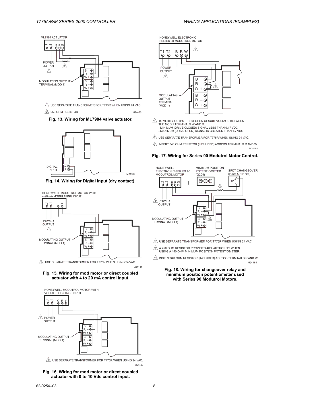 Honeywell AC-220-7, AC-140-7 manual Wiring for ML7984 valve actuator 
