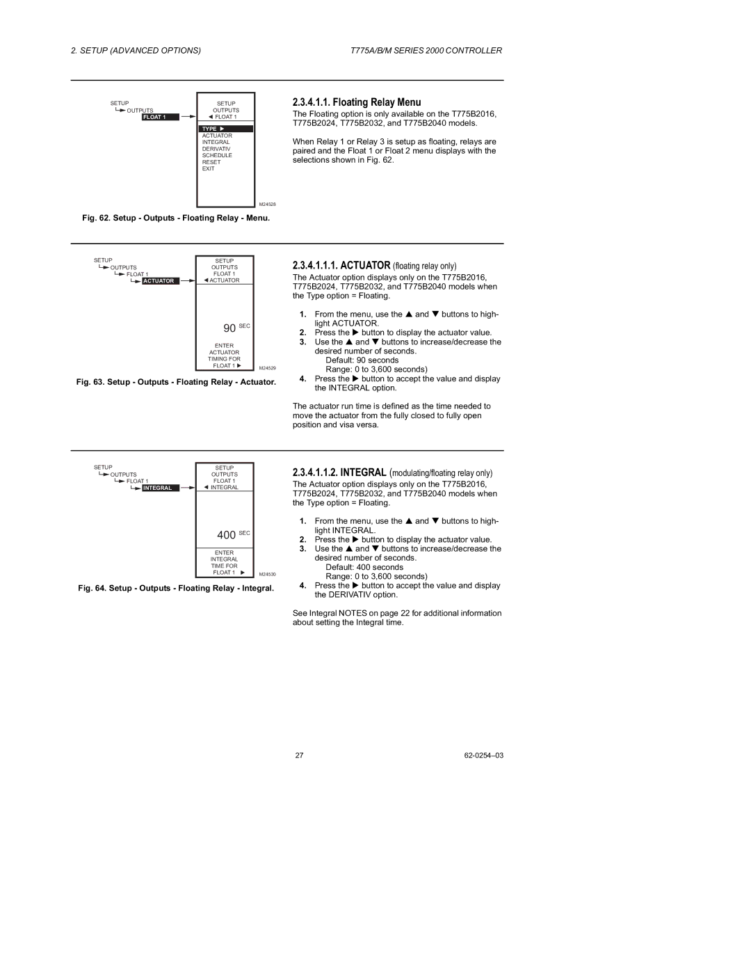 Honeywell AC-140-7, AC-220-7 manual Floating Relay Menu 