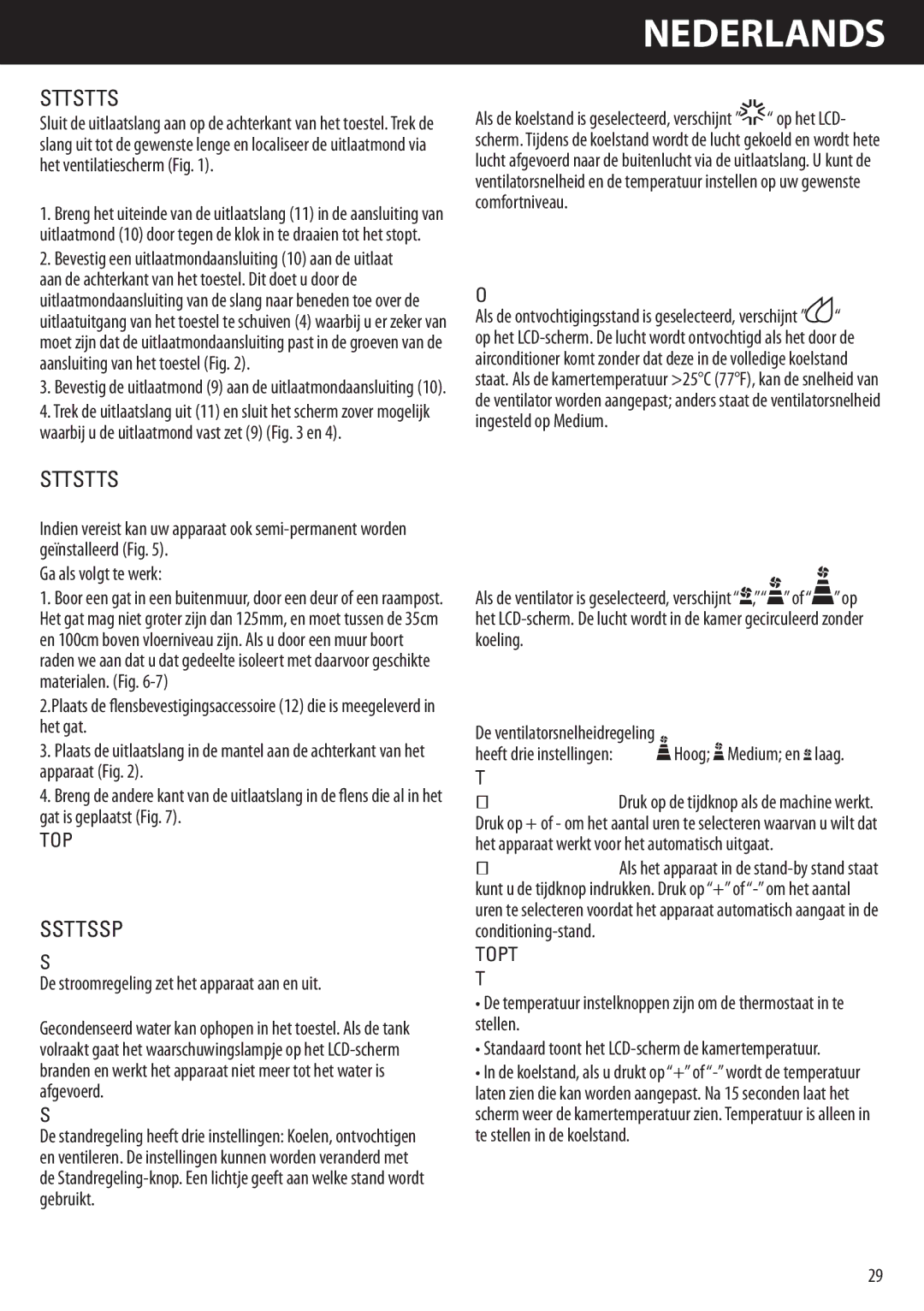 Honeywell AMH-10000E, AMH-12000E manual Installatie Instructies, Bedieningsinstructies Bedieningspaneel 