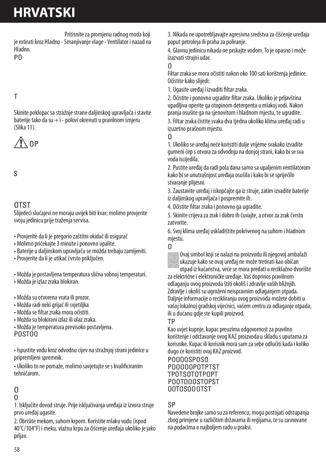 Honeywell AMH-12000E, AMH-10000E manual Oprez, Otkrivanje Smetnji, Održavanje 