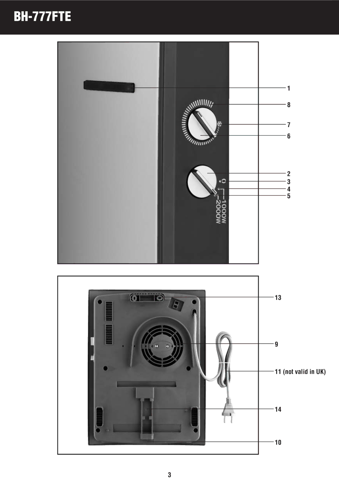 Honeywell BH-777FTE manual do utilizador Not valid in UK 