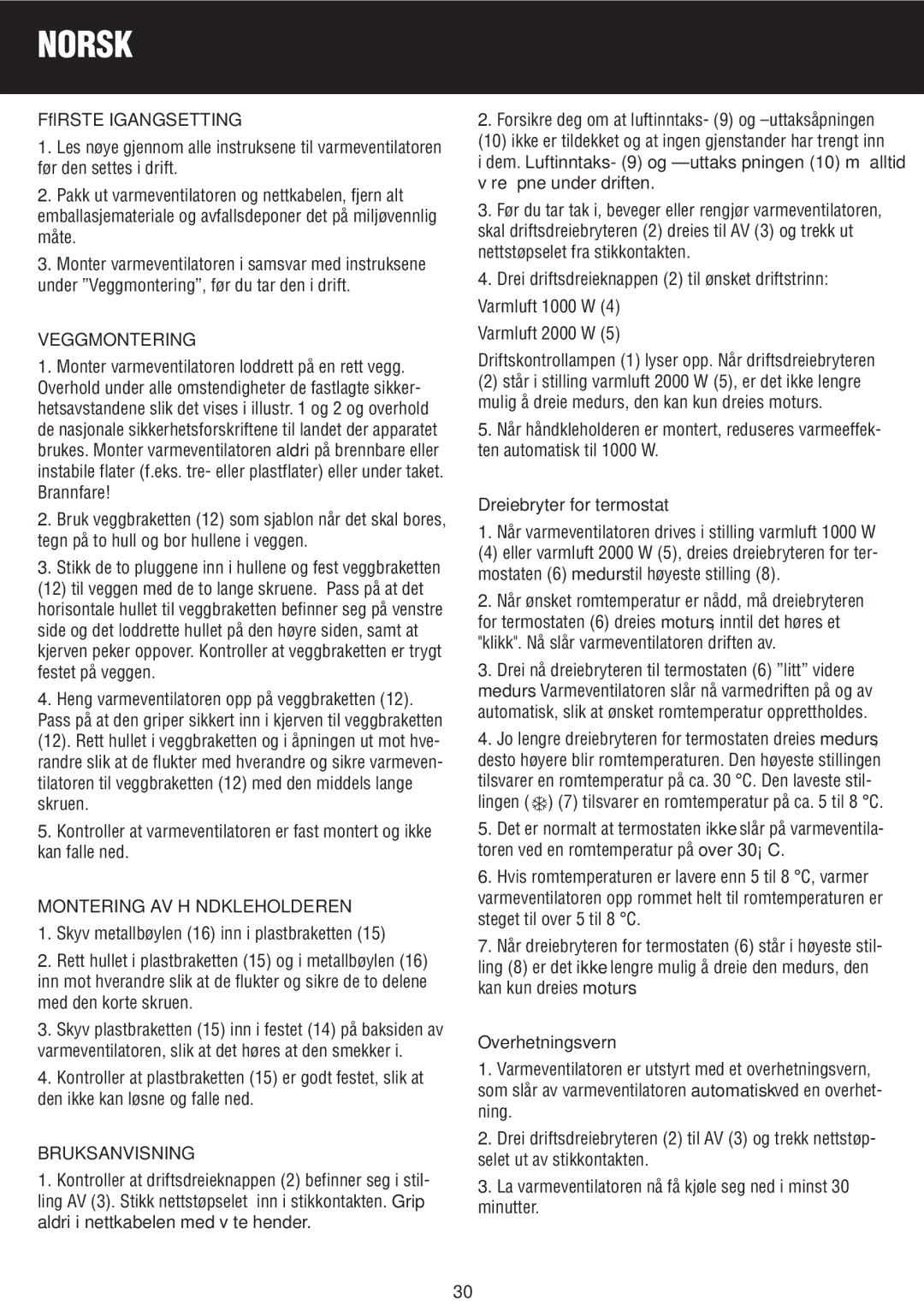 Honeywell BH-777FTE Første Igangsetting, Veggmontering, Montering AV Håndkleholderen, Dreiebryter for termostat 